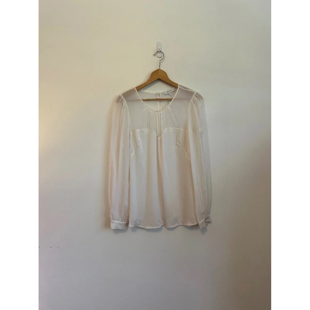Milly Ivory Silk Blend Sheer Bishop Sleeve Blouse | Size 8